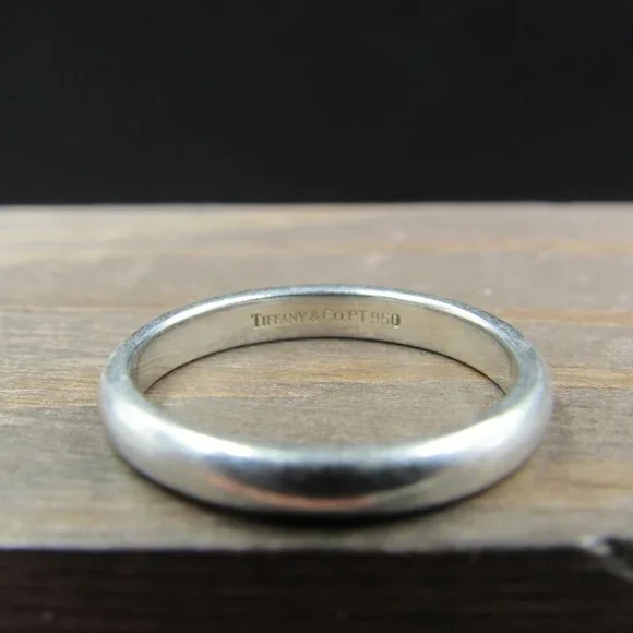 Size 7.25 950 Platinum Custom 3mm Tiffany & Co Plain Band Ring Vintage - Picture 3 of 8